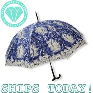 Vintage VIVIENNE WESTWOOD Blue White Feathers Ferrule Umbrella Cane Handle NEW